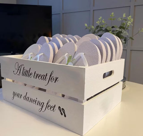 Flip Flop crate,  A little Treat for Dancing Feet, Wooden Crate, Flip Flop Crate, Wedding Decor, Wedding Sign, Flip Flop Box. 40 x 30 x 18cm