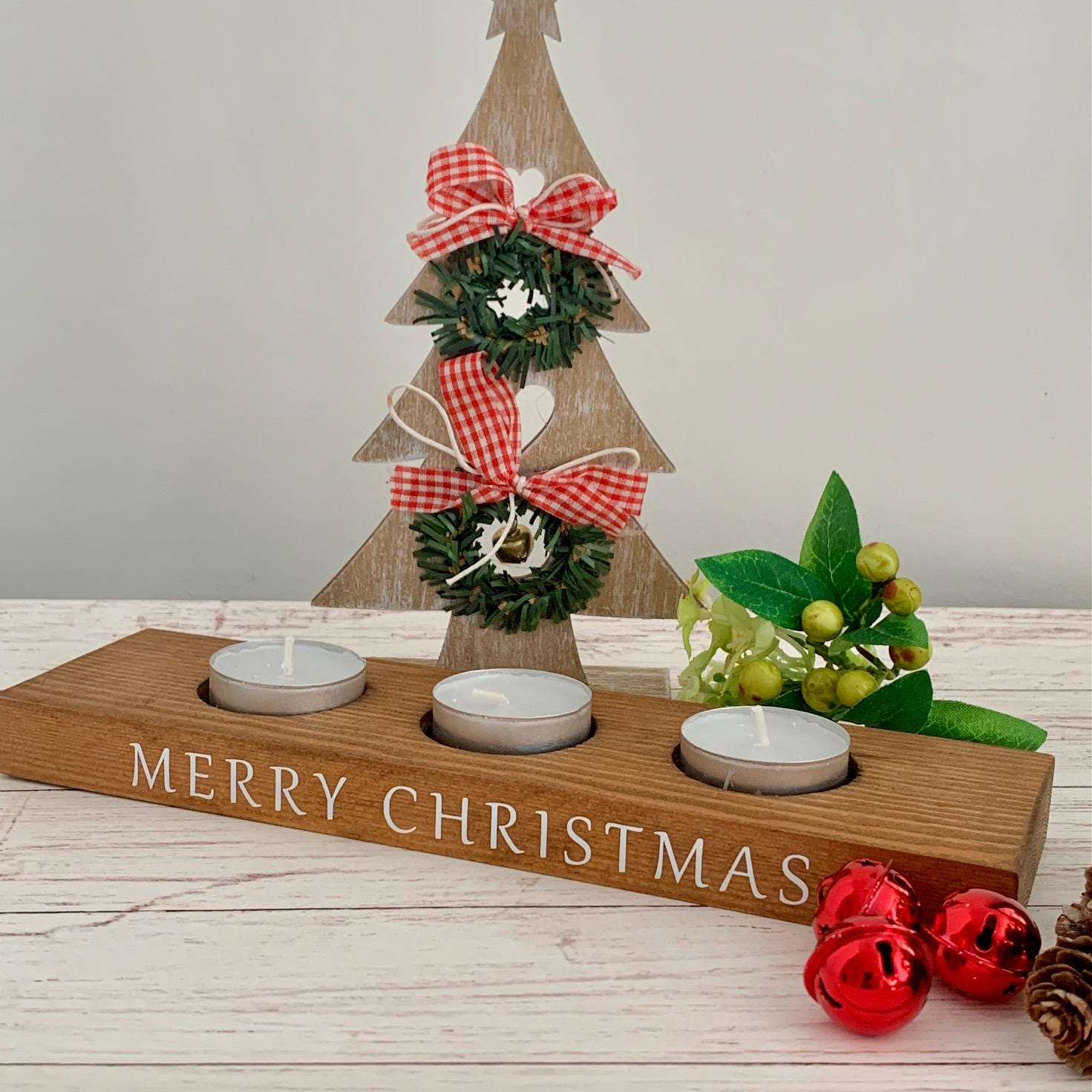 Wooden Christmas Candle Holder, Home Decor Decoration Tea Light Lighting, 3 Candles, Decorative Gift Housewarming, Merry Christmas Gift.