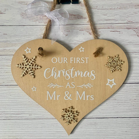 First Christmas, Mr & Mrs, Heart Sign, Mr and Mrs Christmas Decoration, Heart Wall Hanging,. Christmas gift, Married couple gift,