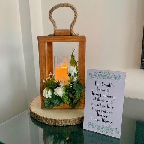 Memorial Lantern, This candle burns in loving memory of those who cannot be here today but are forever in our hearts Wooden Lantern. Wedding