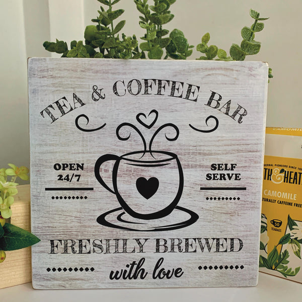 Tea and Coffee Sign, coffee bar sign, tea bar, Tea and coffee cups, wooden sign, coffee shop, cafe sign, handmade, kitchen decor, rustic.