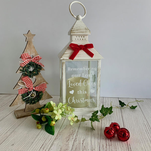 Christmas memorial Lantern, Candle Lantern for Christmas, Remembering our lost loved one this Christmas, Christmas sympathy gift, Light up.