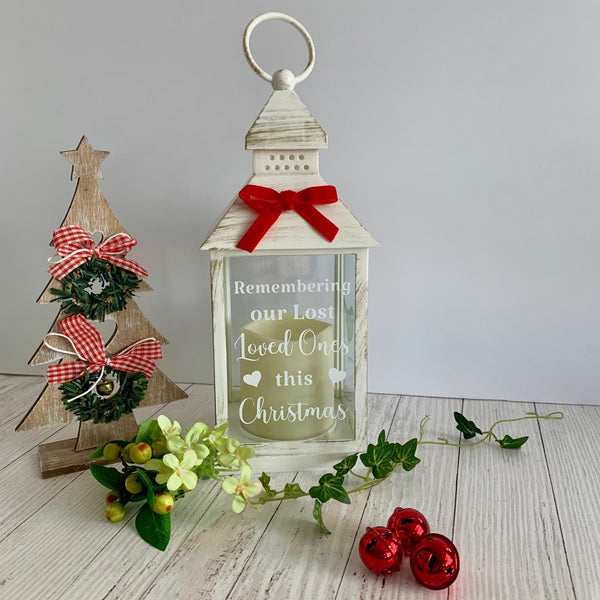 Christmas memorial Lantern, Candle Lantern for Christmas, Remembering our lost loved one this Christmas, Christmas sympathy gift, Light up.