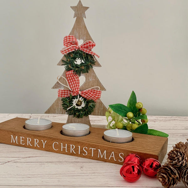 Wooden Christmas Candle Holder, Home Decor Decoration Tea Light Lighting, 3 Candles, Decorative Gift Housewarming, Merry Christmas Gift.