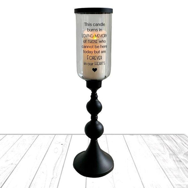 This candle burns in memory of those who cannot be here today but are forever in our hearts. Hurricane Candle Holder, Wedding Table Decor.