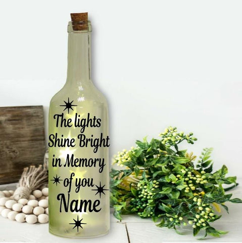 Bottle Sticker, Vinyl Sticker, Memorial Sticker, The lights shine bright in memory of you Mum, Personalised Sticker, DIY Gift, Memorial Gift