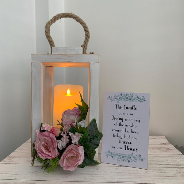 Memorial Lantern, This candle burns in loving memory of those who cannot be here today but are forever in our hearts. Wooden Lantern.