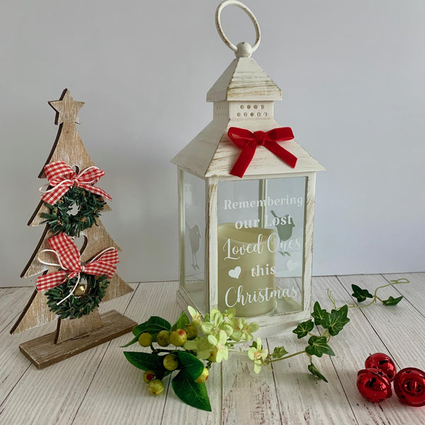 Christmas memorial Lantern, Candle Lantern for Christmas, Remembering our lost loved one this Christmas, Christmas sympathy gift, Light up.