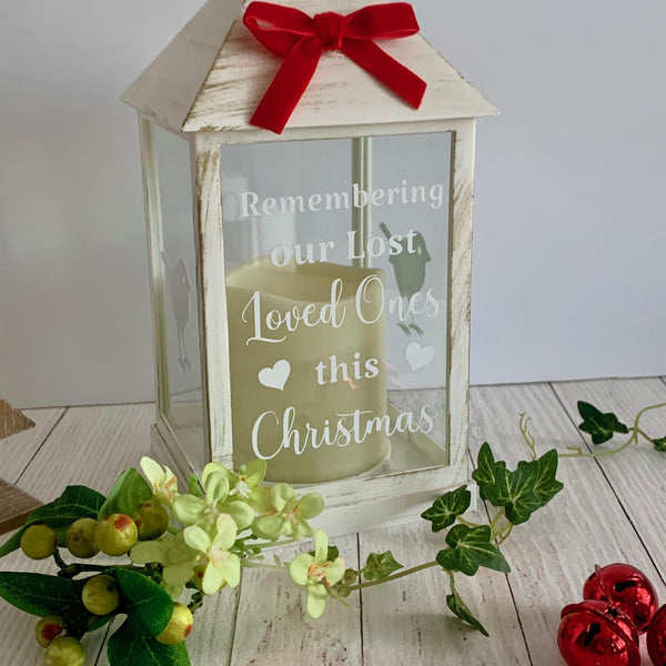 Christmas memorial Lantern, Candle Lantern for Christmas, Remembering our lost loved one this Christmas, Christmas sympathy gift, Light up.