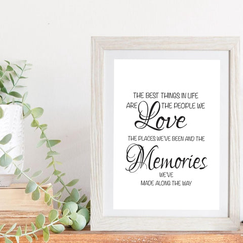 The best things in life, Digital download, Memorial quote,  Printable wall art, Inspirational quote, Quote print, Memorial family gift.