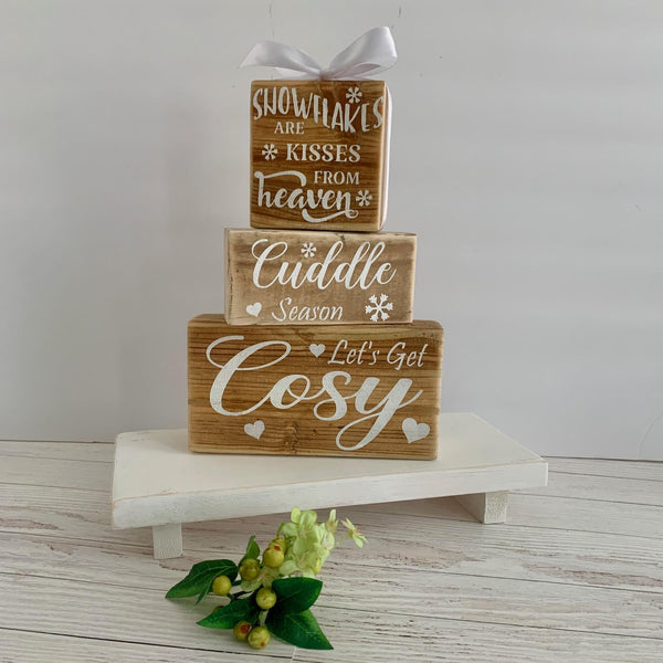 Snowflakes are kisses from heaven, Wooden Block, Stacking Blocks, Christmas Gift, Home Decor, Memorial Gift, Christmas Decoration.