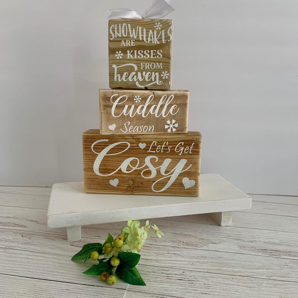 Snowflakes are kisses from heaven, Wooden Block, Stacking Blocks, Christmas Gift, Home Decor, Memorial Gift, Christmas Decoration.