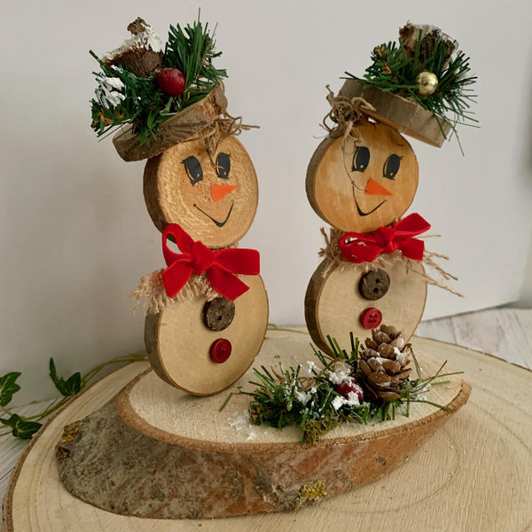 Wooden Snowmen, Wooden Slice Snowmen, Christmas Decorations, Snowman Decorations, Home Decor, Handmade Snowman Winter Scene. Cute Snowmen.