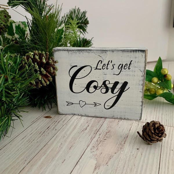 Autumn Block, Wooden Signs, Autumn Signs, Let's get Cosy Sign, Home Decor. Small Sign, Christmas Gift.