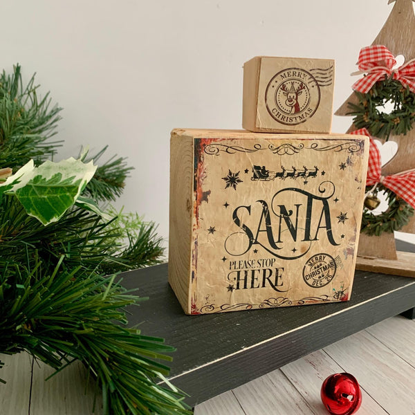 Santa please stop here, North Pole Delivery Sign, Wooden Sign, North Pole Christmas Delivery Blocks, Home Decor, Christmas Decor, Farmhouse.