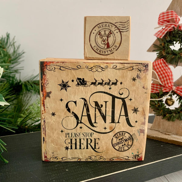 Santa please stop here, North Pole Delivery Sign, Wooden Sign, North Pole Christmas Delivery Blocks, Home Decor, Christmas Decor, Farmhouse.