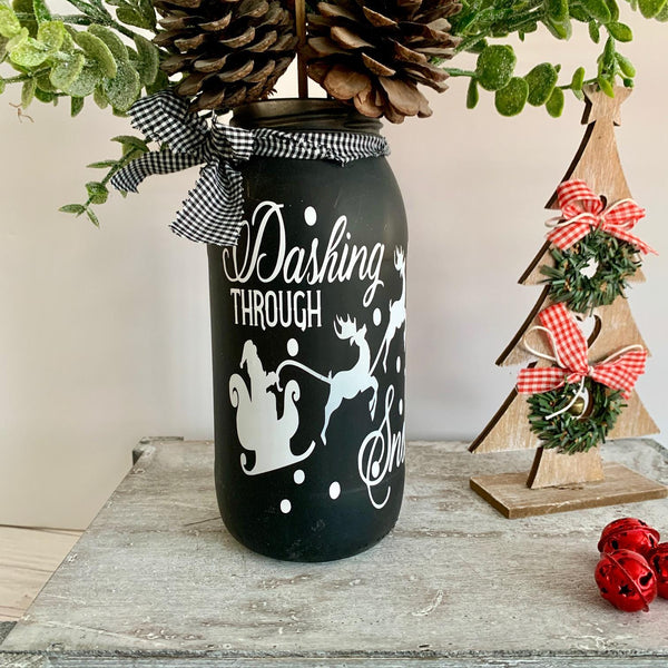 Dashing through the snow, Christmas Jar, Christmas Glass Jar, Christmas Scene, Christmas gift, Jar for Christmas, Winter Snow Scene.