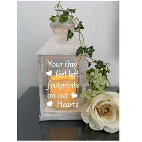 Memorial Lantern, Baby/New Born Memories, Your tiny feet left footprints on our hearts, Memorial Gift, Memorial Keepsake Gift, Funeral Gift