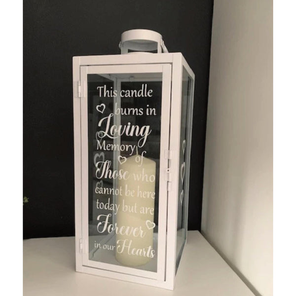 This candle burns in loving memory of those who cannot be here today but are forever in our hearts. Memorial Lantern, Wedding, Large Lantern