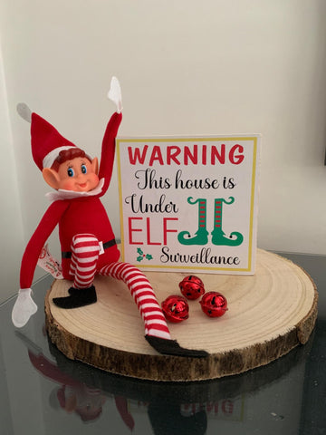 This House is Under Elf Surveillance Sign, Wooden Xmas Porch Sign, Christmas Shelf Sitter, Christmas decoration, Christmas Elf sign and Elf.