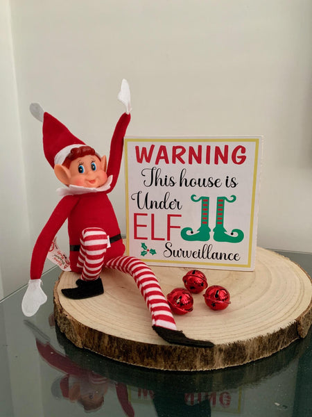 This House is Under Elf Surveillance Sign, Wooden Xmas Porch Sign, Christmas Shelf Sitter, Christmas decoration, Christmas Elf sign and Elf.