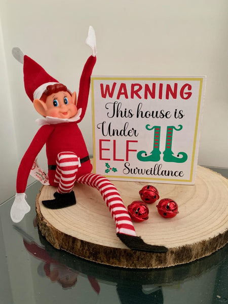 This House is Under Elf Surveillance Sign, Wooden Xmas Porch Sign, Christmas Shelf Sitter, Christmas decoration, Christmas Elf sign and Elf.