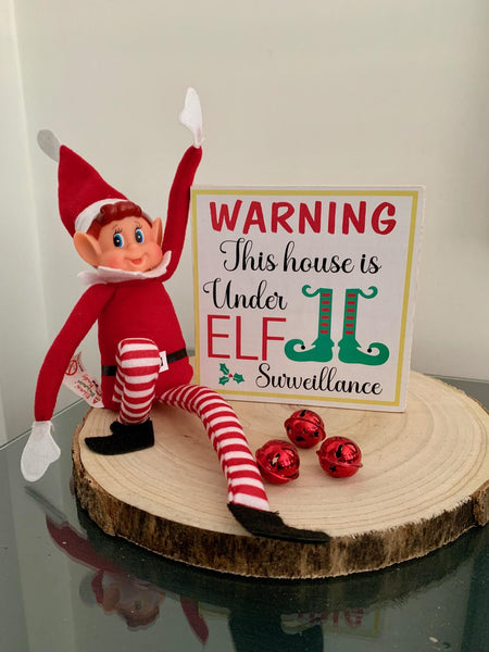 This House is Under Elf Surveillance Sign, Wooden Xmas Porch Sign, Christmas Shelf Sitter, Christmas decoration, Christmas Elf sign and Elf.