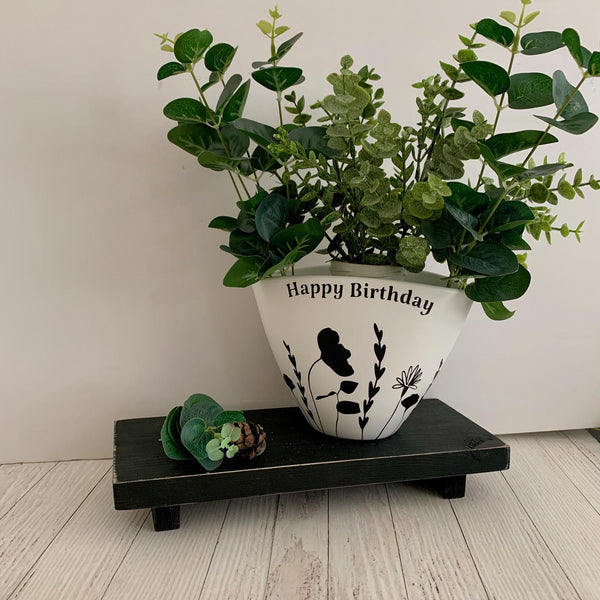 Plant Pot, Happy Birthday Gift, Personalized Gift, Flower Vase, Birthday Gift. Happy Birthday Flower Pot or Vase. Black and white Floral.