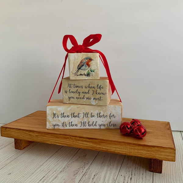 Bereavement gift, Stacking Blocks, Home Decor, Red Robin Sayings, Christmas Robin Sign, Wooden Sign, Grieving Gift, Lost Loved Ones Poem.