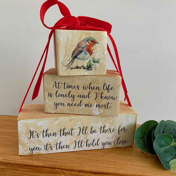 Bereavement gift, Stacking Blocks, Home Decor, Red Robin Sayings, Christmas Robin Sign, Wooden Sign, Grieving Gift, Lost Loved Ones Poem.