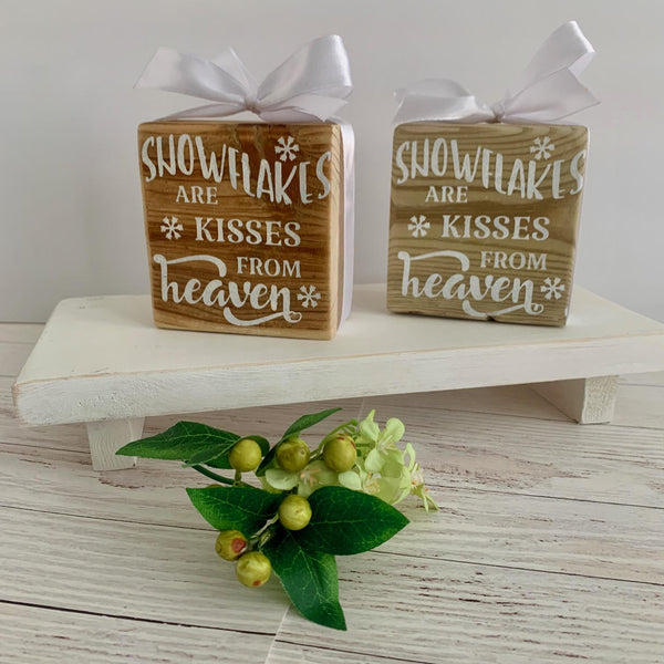 Snowflakes are kisses from heaven, Wooden Block, Stacking Blocks, Christmas Gift, Home Decor, Memorial Gift, Christmas Decoration.