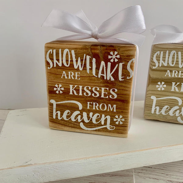 Snowflakes are kisses from heaven, Wooden Block, Stacking Blocks, Christmas Gift, Home Decor, Memorial Gift, Christmas Decoration.