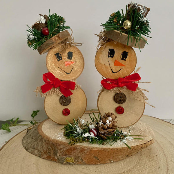 Wooden Snowmen, Wooden Slice Snowmen, Christmas Decorations, Snowman Decorations, Home Decor, Handmade Snowman Winter Scene. Cute Snowmen.