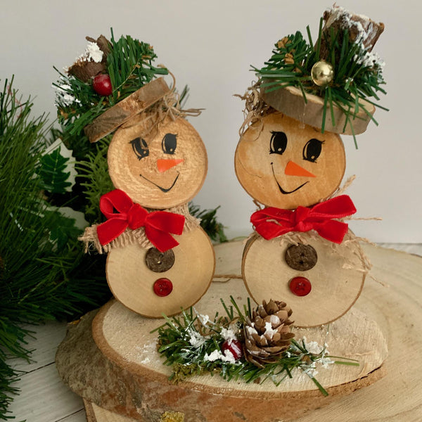 Wooden Snowmen, Wooden Slice Snowmen, Christmas Decorations, Snowman Decorations, Home Decor, Handmade Snowman Winter Scene. Cute Snowmen.