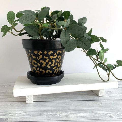 Black and Gold Leopard Print Plant Pot | 13 cm Flower Pot | Stylish Home Decor | Perfect Birthday, Housewarming Gift, Christmas Gift.