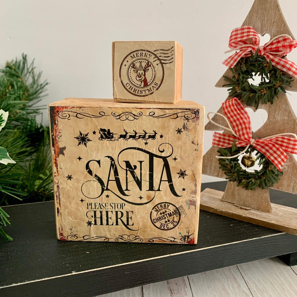 Santa please stop here, North Pole Delivery Sign, Wooden Sign, North Pole Christmas Delivery Blocks, Home Decor, Christmas Decor, Farmhouse.