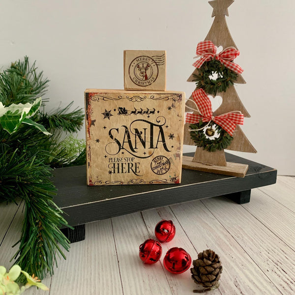 Santa please stop here, North Pole Delivery Sign, Wooden Sign, North Pole Christmas Delivery Blocks, Home Decor, Christmas Decor, Farmhouse.