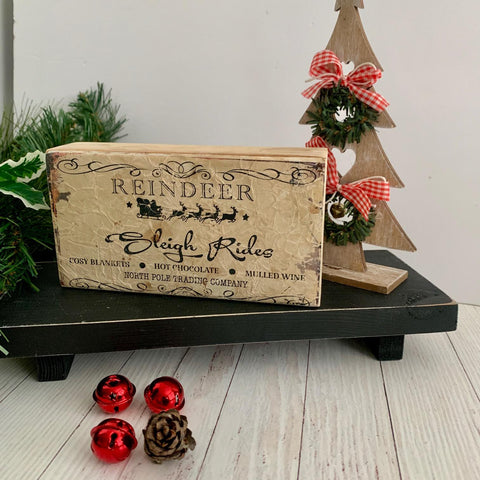 Reindeer Sleigh Rides, Christmas Decor, Vintage Sign, Wooden Sign, Christmas gift, Home Decor, Farmhouse Country Style Home Decor. Christmas