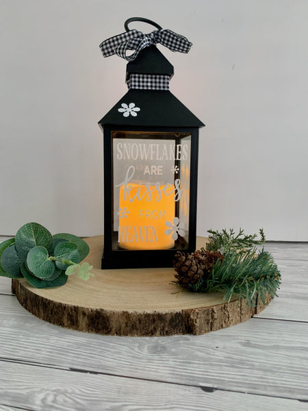 Snowflakes are Kisses from Heaven, Memorial Lantern, Christmas Lantern, Home Decor, Sympathy Gift, Grieving Gift, Candle Lantern.