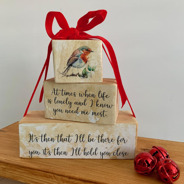 Bereavement gift, Stacking Blocks, Home Decor, Red Robin Sayings, Christmas Robin Sign, Wooden Sign, Grieving Gift, Lost Loved Ones Poem.