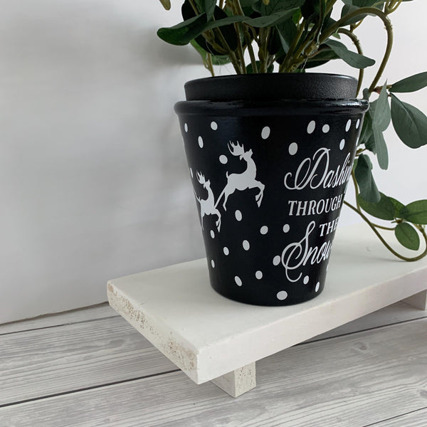 Dashing through the snow, Christmas Plant Pot, Christmas Pot, Christmas Flower Pot, Christmas gift, Black Plant Pot, Christmas Gift, Winter.