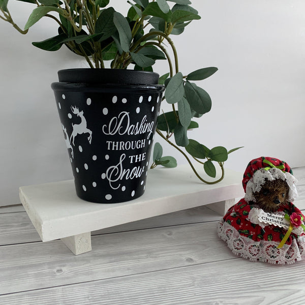 Dashing through the snow, Christmas Plant Pot, Christmas Pot, Christmas Flower Pot, Christmas gift, Black Plant Pot, Christmas Gift, Winter.