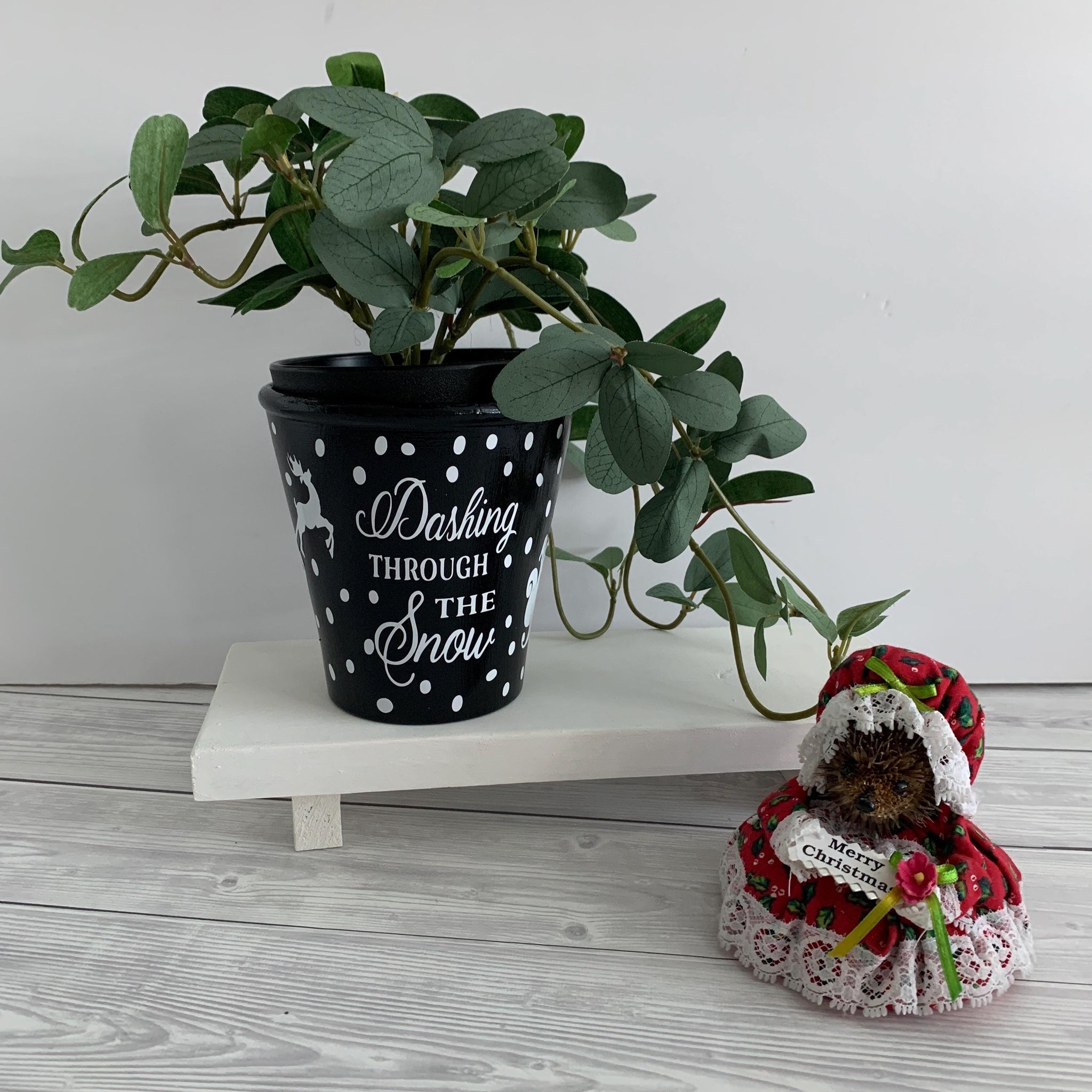 Dashing through the snow, Christmas Plant Pot, Christmas Pot, Christmas Flower Pot, Christmas gift, Black Plant Pot, Christmas Gift, Winter.