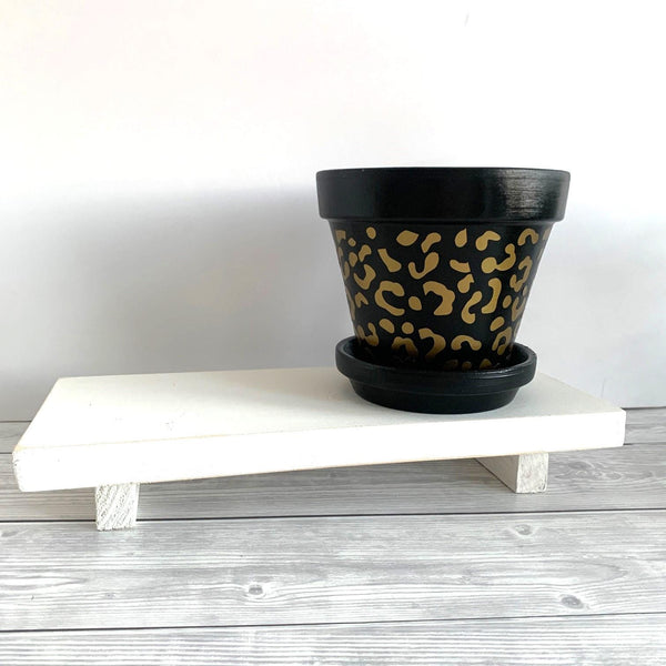 Black and Gold Leopard Print Plant Pot | 13 cm Flower Pot | Stylish Home Decor | Perfect Birthday, Housewarming Gift, Christmas Gift.