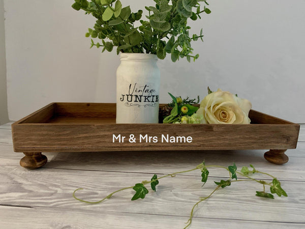 Rustic Christmas Table Centre Piece Box - Oak Colour, Decorative wooden Tray, Handmade Wooden Tray. 40 cm x 20 cm, Personalized.