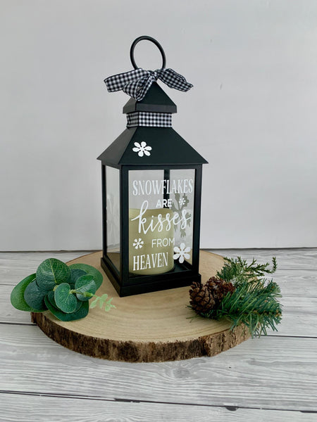 Snowflakes are Kisses from Heaven, Memorial Lantern, Christmas Lantern, Home Decor, Sympathy Gift, Grieving Gift, Candle Lantern.