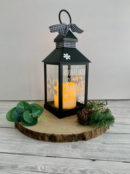 Snowflakes are Kisses from Heaven, Memorial Lantern, Christmas Lantern, Home Decor, Sympathy Gift, Grieving Gift, Candle Lantern.