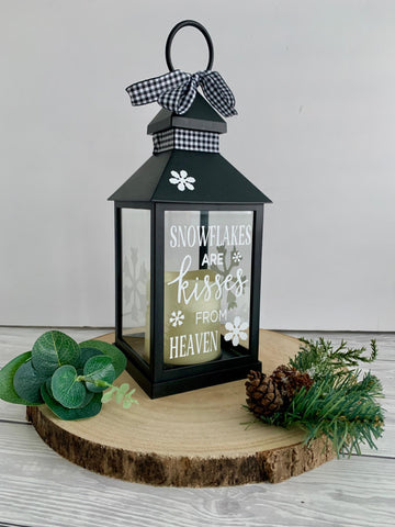 Snowflakes are Kisses from Heaven, Memorial Lantern, Christmas Lantern, Home Decor, Sympathy Gift, Grieving Gift, Candle Lantern.