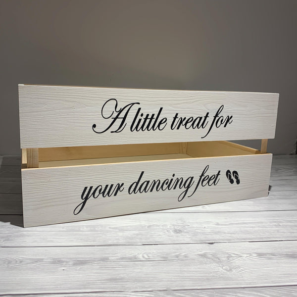 Flip Flop crate,  A little Treat for Dancing Feet, Wooden Crate, Flip Flop Crate, Wedding Decor, Wedding Sign, Flip Flop Box. 40 x 30 x 18cm