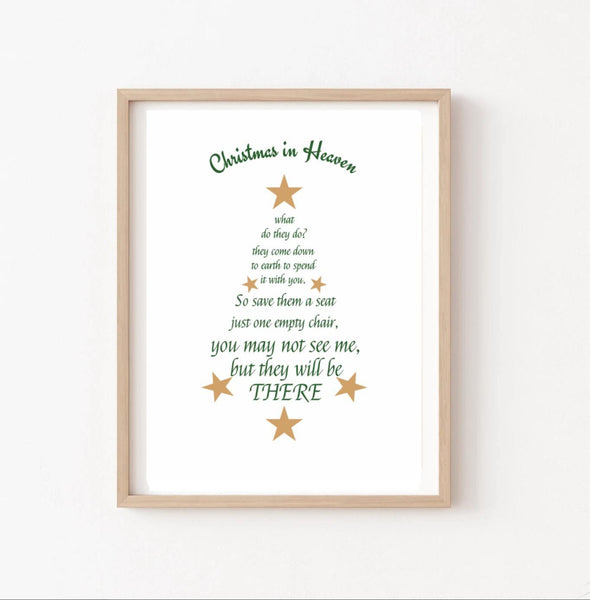 Digital download, Christmas in Heaven, JPEG File, Memorial Quote, Home Decor, Memorial Gift, Christmas Decor.